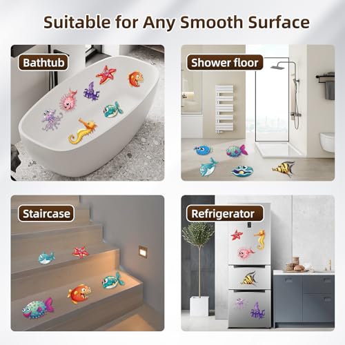 Non-Slip Bathtub Stickers - 12 PCS Cute Sea Creature Safety Decals