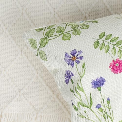 Bonhause Wildflower Throw Pillow Covers 18x18 Inch, Set of 4, Sage Green