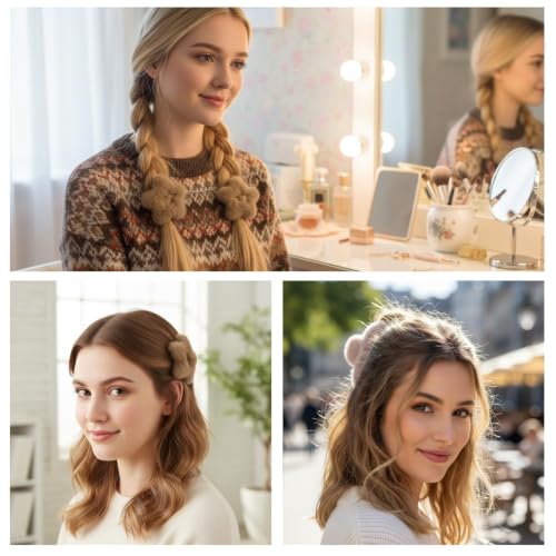 10-Piece Fuzzy Claw Clip Set, 3.54 Inch Soft Neutral & Star Hair Clips