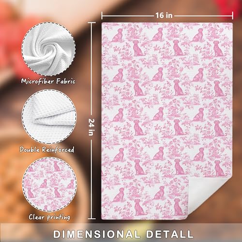 Pink Chinoiserie Labrador Retriever Kitchen Towels - 16x24 Inch