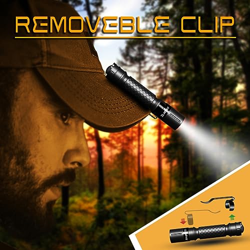 3 Modes Small Mini Flashlights LED Powerful High Lumens Tactical Pen Light with Clip,Slim Portable Pocket Compact Torch for Emergency Inspection AAA Battery Water-Resistant (Black & Black)