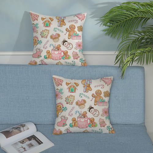 Pink Gingerbread Man Christmas Pillow Covers 18x18 - Set of 2