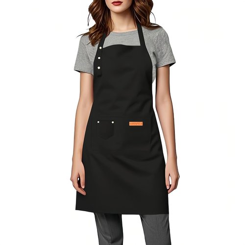 ursapela Kitchen Cooking Apron for Women Men Water-Resistant Artist Barista Baking Craft Catering Work Bib with Large Pockets (Black)
