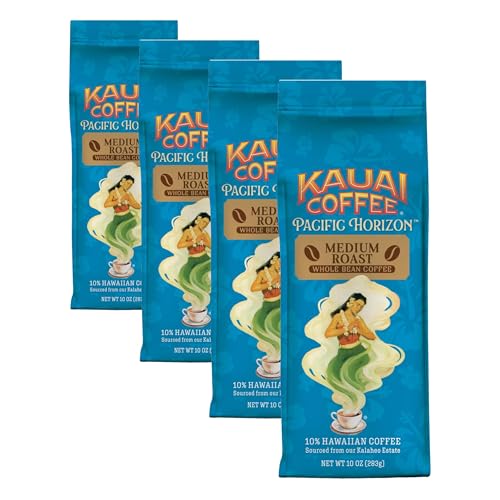 Kauai Coffee Whole Beans – Koloa Estate Medium Roast, 10oz (Pack of 4)