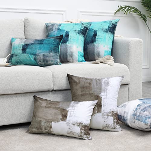 Alricc Turquoise Velvet Throw Pillow Covers, 18x18 Inch, 2 Pack