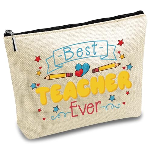Best Teacher Ever Canvas Makeup Bag 10x7 Inch Toiletry Pouch
