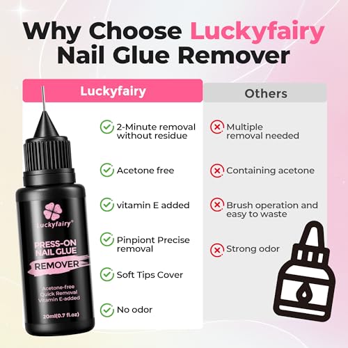 Luckyfairy Press on Nail Glue Remover - 20ml Acetone-Free Formula