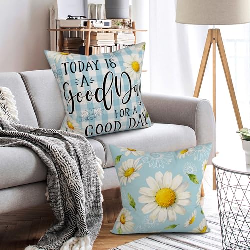 Unibyby 18x18 Floral Daisy Linen Throw Pillow Covers, Set of 4 (Daisy-2026)