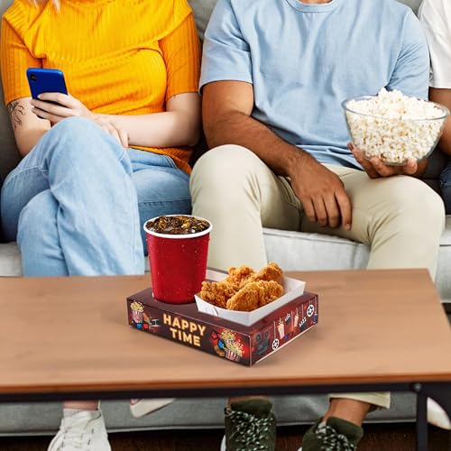 16 Pcs Retro Movie Night Snack Trays with Cup Holder - Brown