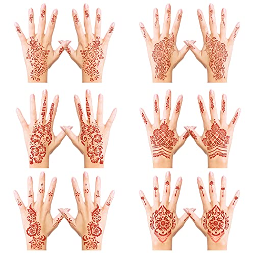 Henna Temporary Tattoo Stickers Brown Waterproof Hand Decals 6 Sheets