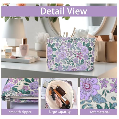 KeYaMee Large Floral Travel Cosmetic Bag & Toiletry Pouch Purple