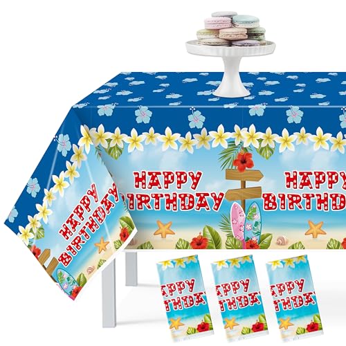 Hawaiian Luau Tablecloth Set - 3 Waterproof Disposable Covers 51" x 87"