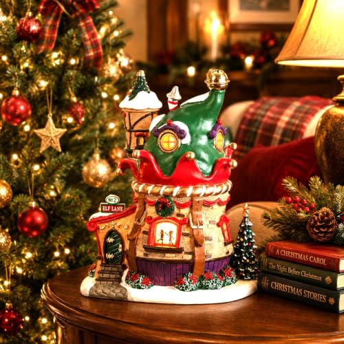 Lemax Elf Lane Village Scene with Lights and Switch - Christmas Decor