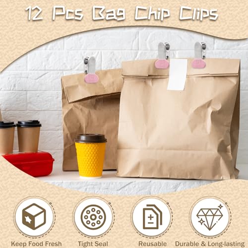 PHITUODA 12-Pack Pink Chip Bag Clips, 1.5-Inch Stainless Steel Food Clips