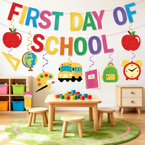First Day of School Decorations Kit - Colorful Banner & Swirls | First.day