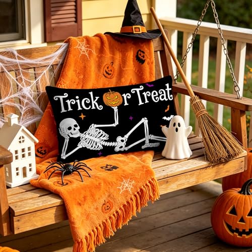 Halloween Skull Throw Pillow Cover 12x20 | Spooky Sofa Decoration