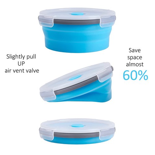 Collapsible Food Storage Containers with Lid, Bundle of Rich Size, 20 Pack, Kitchen Stacking Silicone Collapsible Meal Prep Container Set for Leftover, Microwave Freezer Dishwasher Safe, Blue