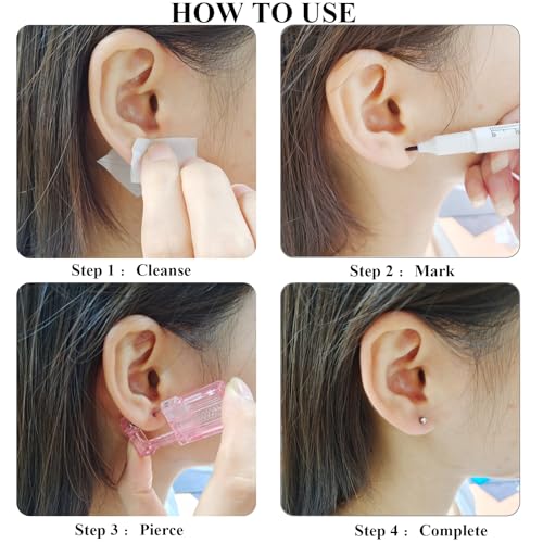 Self Ear Piercing Kit 2 Pack Disposable Piercing Gun with Cubic Zirconia