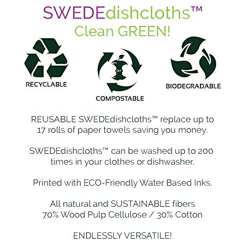 SWEDEdishcloths Cellulose Sponge Dish Towels - Sustainable 3-Pack Set