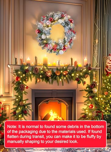 24-Inch Pre-Lit Artificial Christmas Wreath with LED Lights and Decorations