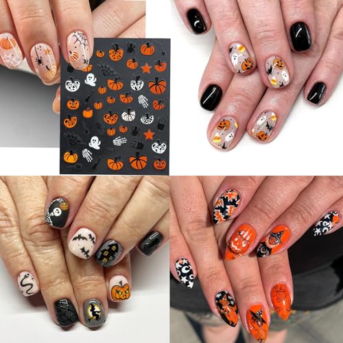 UCCASA 8 Sheets Halloween Nail Stickers 3D Self-Adhesive Decals