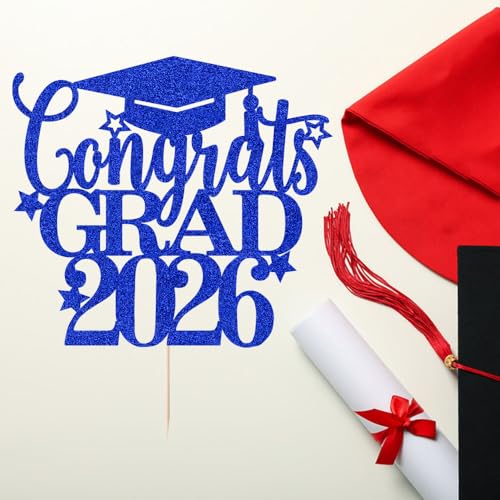 Congrats Grad 2026 Cake Topper | Glitter Graduation Decoration
