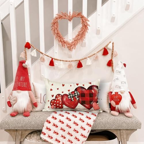 Valentine's Day Pillow Cover 12x20 Inch Polka Dot Love Heart