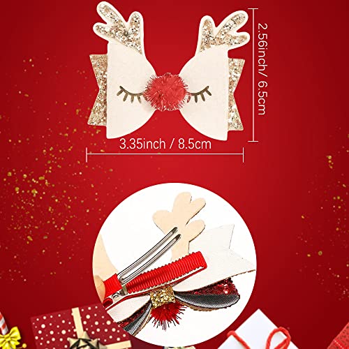 DINPREY Christmas Antler Hair Bows Sequins Alligator Clips for Girls