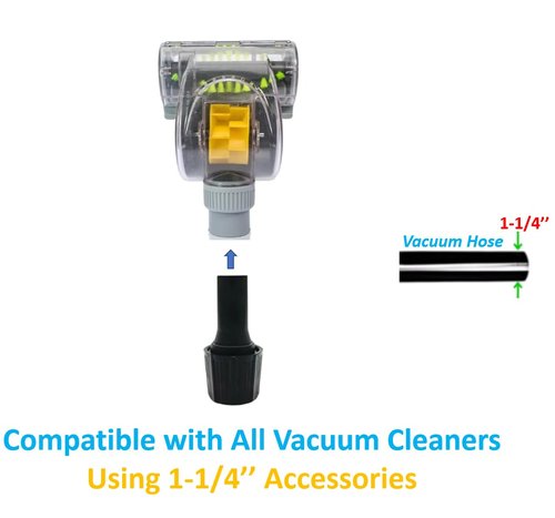 1-1/4'' Vacuum Turbo Brush Attachment for Pet Hair Removal – Fits Shop Vacs 1.25”(32mm) Hoses with Adapter– Air Driven Turbo Brush Compatible with Most Vacuum Cleaners Outer Diameter Hose 1-1/4