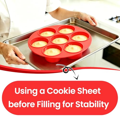 CAKETIME 7-Cup Silicone Muffin Pan for Air Fryer Oven, Nonstick Red