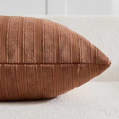 DEZENE Set of 4 Soft Striped Corduroy 18x18 Pillow Covers