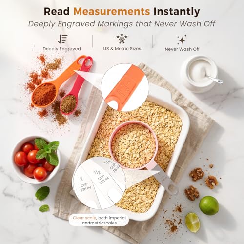 15-Piece Measuring Cups and Spoons Set with Stainless Steel Handles - Colorful & Durable