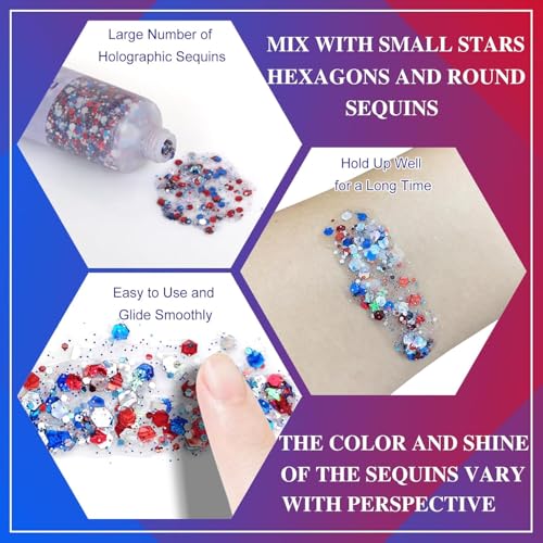 Red White and Blue Face and Body Glitter Stick for 4th of July
