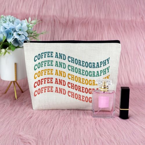 Sfodiary Coffee and Dancer Makeup Bag Linen Cosmetic Pouch