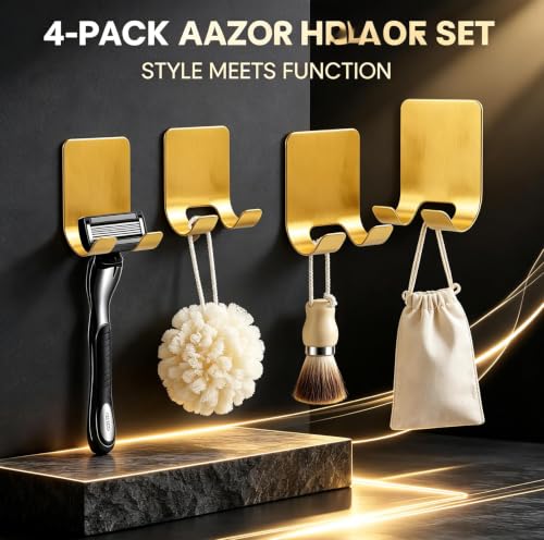 Liedrg Gold Adhesive Hooks - 4-Pack Stainless Steel Wall Hangers for Bathroom