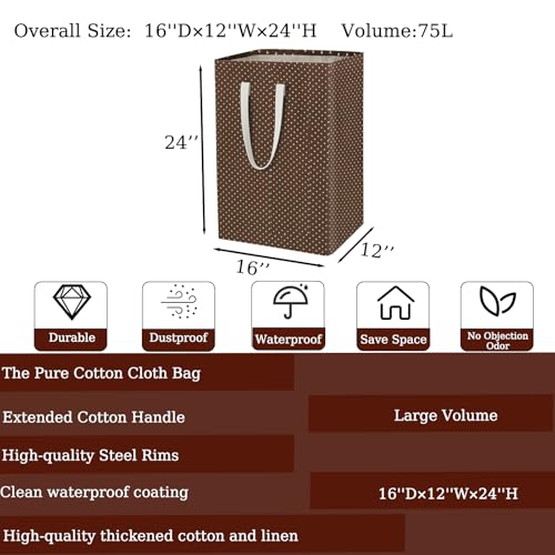 TeLUVHome Collapsible Laundry Hamper with Leather Handles - Large Waterproof