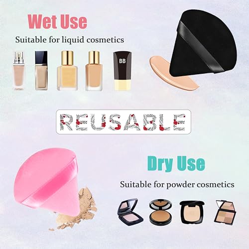Triangle Powder Puff with Travel Case Reusable Velour Makeup Sponge 8 Pcs