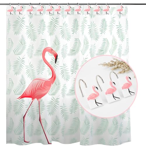 12 Pcs Pink Flamingo Shower Curtain Hooks - Waterproof Bathroom Decor