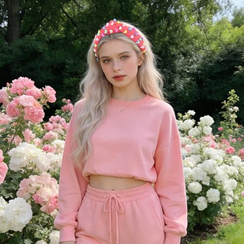 Amariver Heart Knotted Headband – Pink Beaded Hair Accessory for Women & Girls