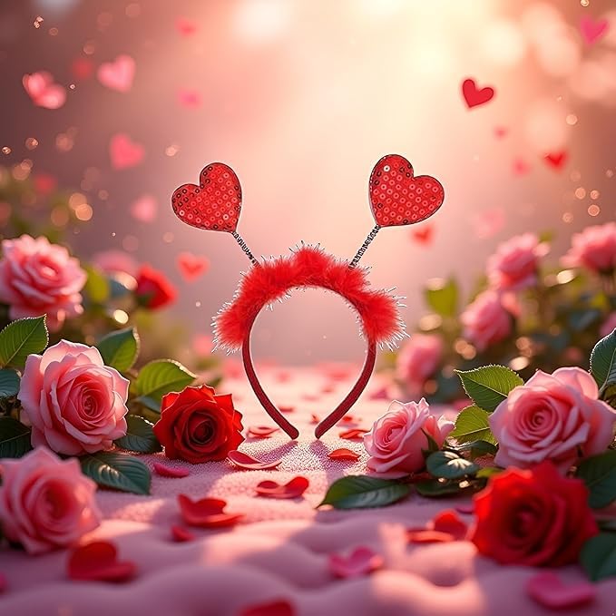 Red Sequin Heart Headband Love Hair Accessory for Valentine's Day Party