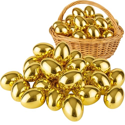 30 Pack Golden Easter Eggs, 2.36'' Fillable Plastic Eggs for Egg Hunts