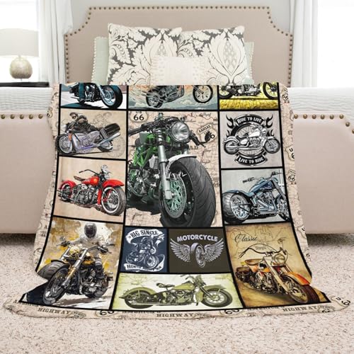 Cool Motorcycle Throw Blanket, Soft Flannel Fleece Gift for Riders 60"x50"