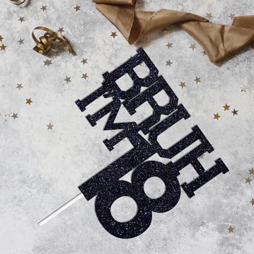 Black Glitter 'Bruh I'm 18' Cake Topper for Birthday Parties