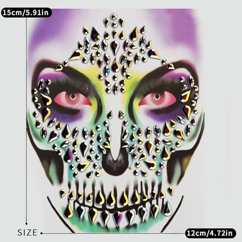 Halloween Sugar Skull Face Gems & Rhinestone Crystal Tattoos