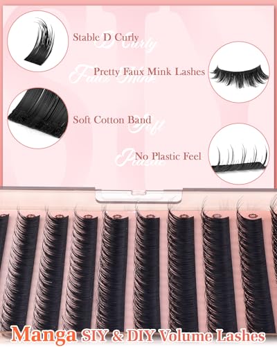 Zanlufly Manga Lash Clusters Spiky Anime DIY Individual Eyelash Extensions 10-18mm