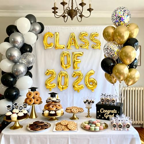 Gold Class of 2026 Balloons - 16 Inch Graduation Decor Set