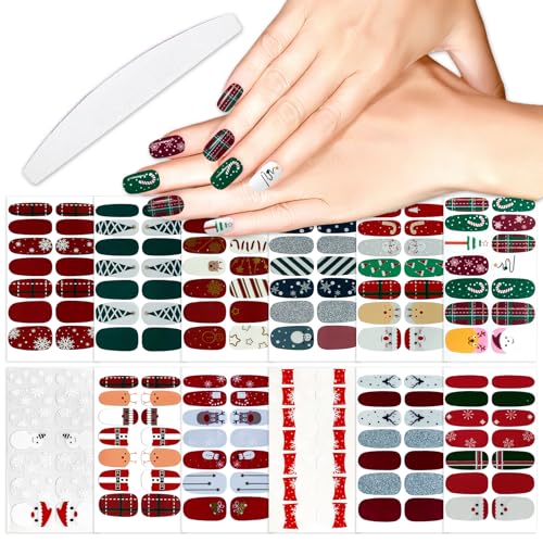 YECIRALA 12 Sheets Christmas Nail Polish Stickers Self-Adhesive Nail Wraps