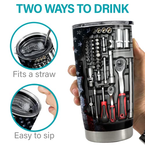 Mechanic Tumbler with Lid - 20oz Insulated Travel Mug Gift for Dad