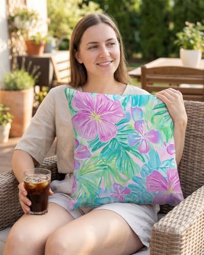Pink Multi Tropical Pillow Cover 18x18 – Watercolor Hibiscus Floral