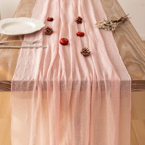 Pink Cheesecloth Table Runner 35x120 Inches for Fall Party & Home Decor - Blush Pink